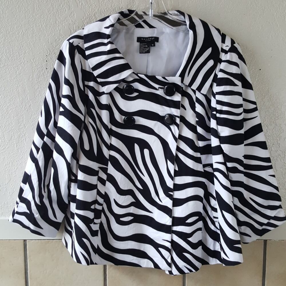 Sandro Zebra print cropped lined double breasted blazer Size Medium